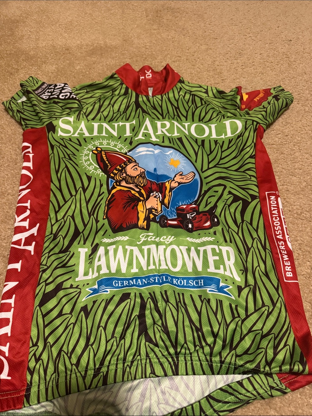 Saint Arnold Fancy Lawnmower Cycling Jersey - Green & Red
